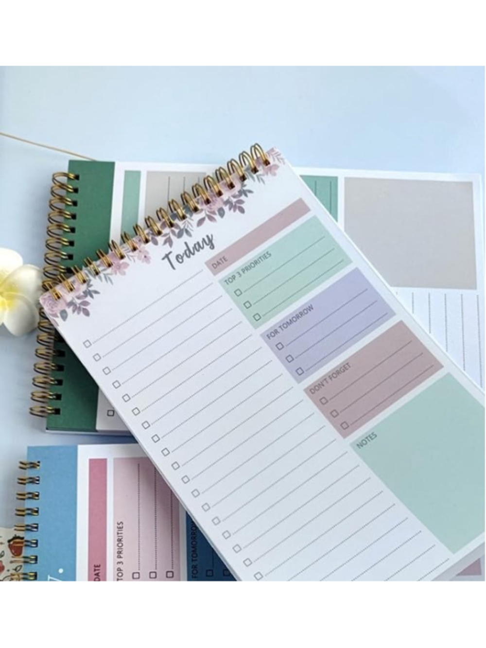 Floral Daily Planner Notepad - Spiral To-Do List, Priorities, Notes, Reminders - Picture 2 of 2
